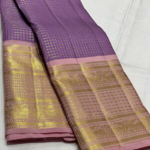 Pastel Color Kanjivaram Silk Saree With Gold Zari Small Checks