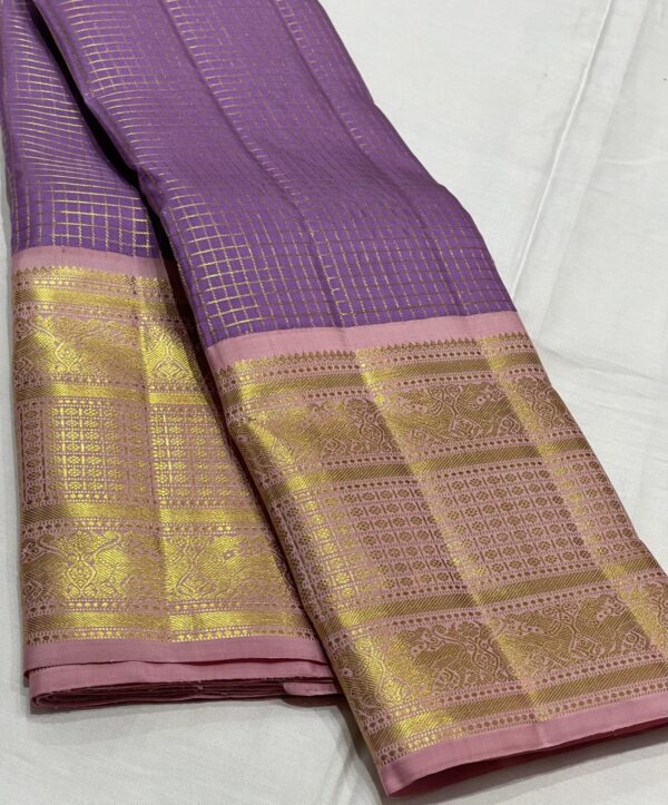 Pastel Color Kanjivaram Silk Saree With Gold Zari Small Checks