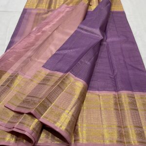 Pastel Color Kanjivaram Silk Saree With Gold Zari Small Checks