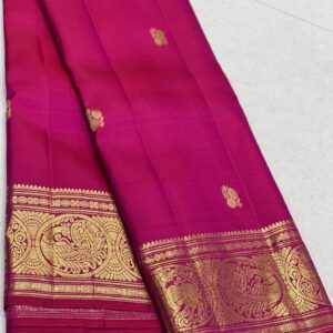 Rani Pink Kanjivaram SIlk Saree In Small Border