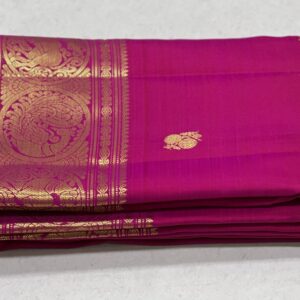 Rani Pink Kanjivaram SIlk Saree In Small Border