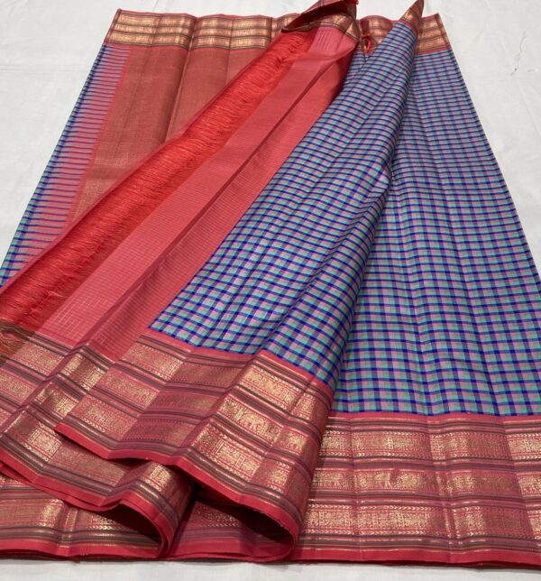 Traditional Kanjivaram Silk Saree In Checks Design