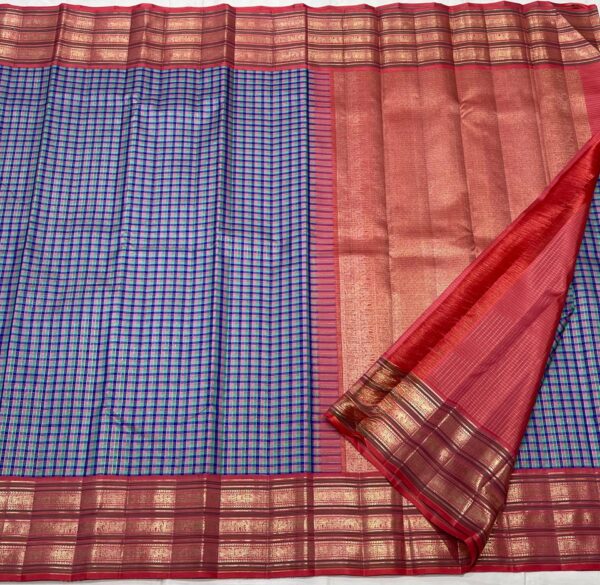 Traditional Kanjivaram Silk Saree In Checks Design