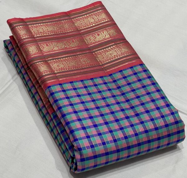 Traditional Kanjivaram Silk Saree In Checks Design