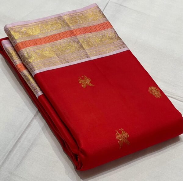 Chilli Red With Pink Kanjivaram Silk Saree