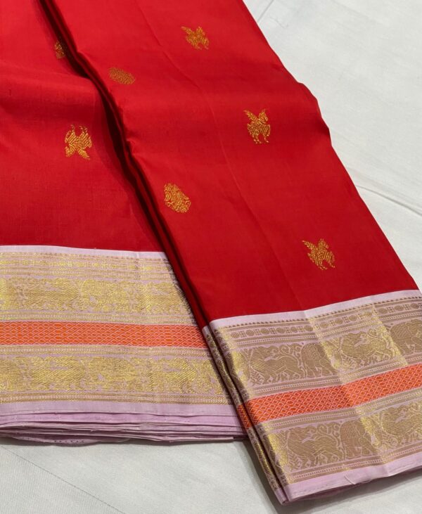 Chilli Red With Pink Kanjivaram Silk Saree