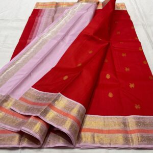 Chilli Red With Pink Kanjivaram Silk Saree