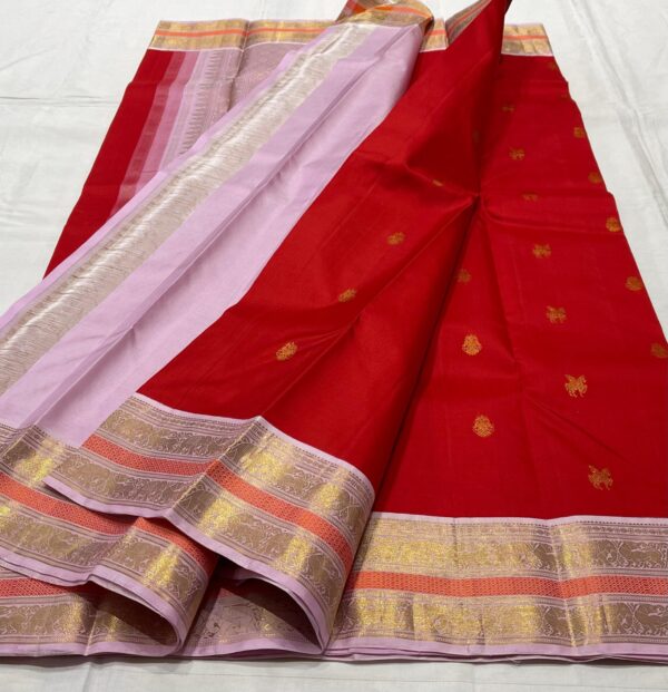 Chilli Red With Pink Kanjivaram Silk Saree