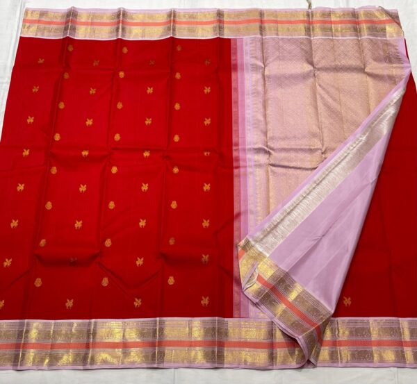 Chilli Red With Pink Kanjivaram Silk Saree