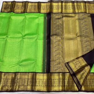 Parrot Green With Black Kanjivaram Silk Saree