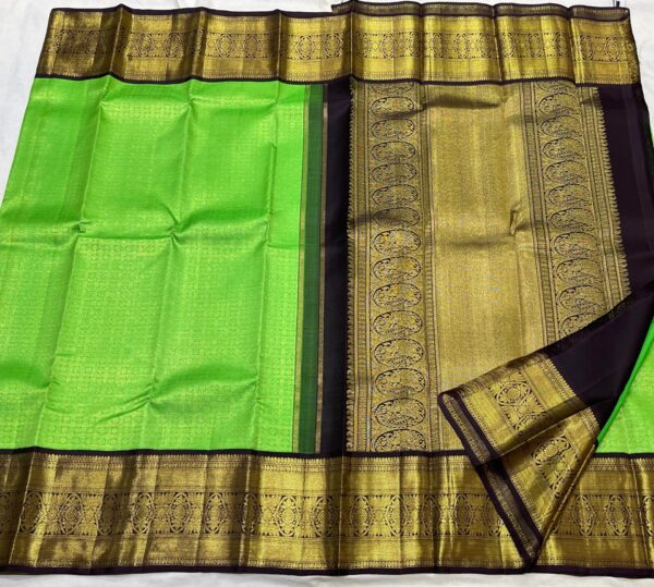 Parrot Green With Black Kanjivaram Silk Saree