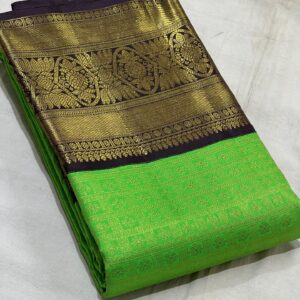 Parrot Green With Black Kanjivaram Silk Saree