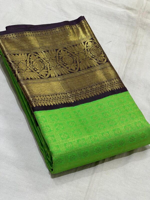 Parrot Green With Black Kanjivaram Silk Saree