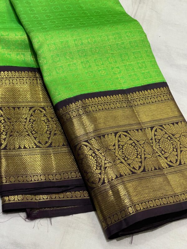 Parrot Green With Black Kanjivaram Silk Saree