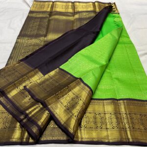 Parrot Green With Black Kanjivaram Silk Saree