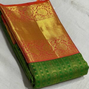 Green With Red Kanjivaram Silk saree 