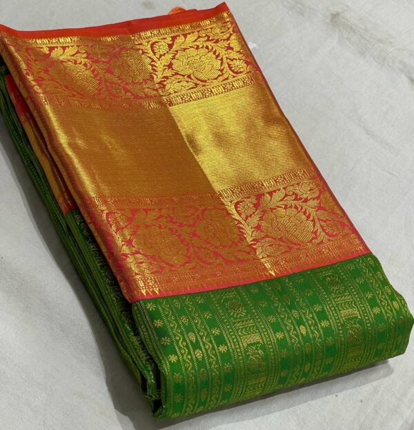 Green With Red Kanjivaram Silk saree 