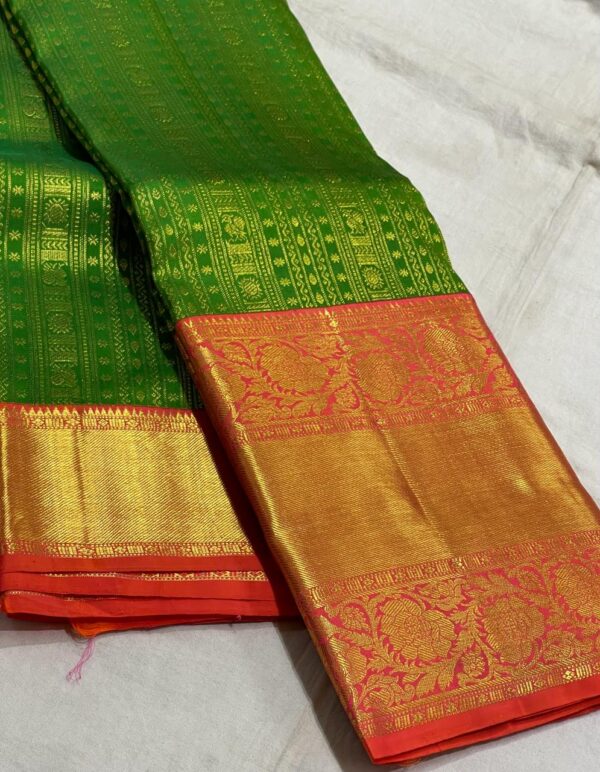 Green With Red Kanjivaram Silk saree 