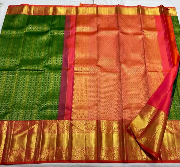 Green With Red Kanjivaram Silk saree 