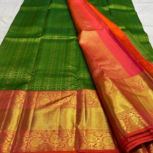 Green With Red Kanjivaram Silk saree 