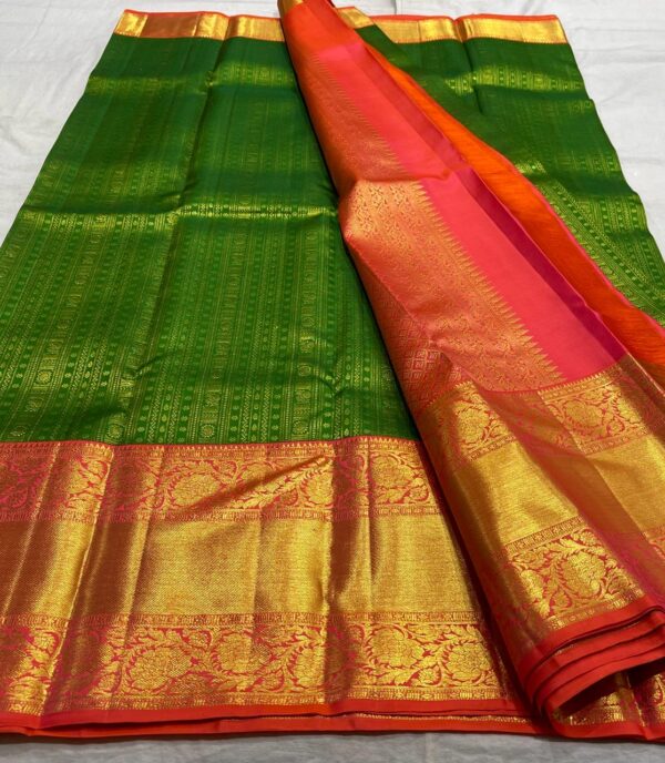 Green With Red Kanjivaram Silk saree 