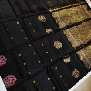 Black Kanjivaram Silk Saree with Multi-Color Zari Brocade