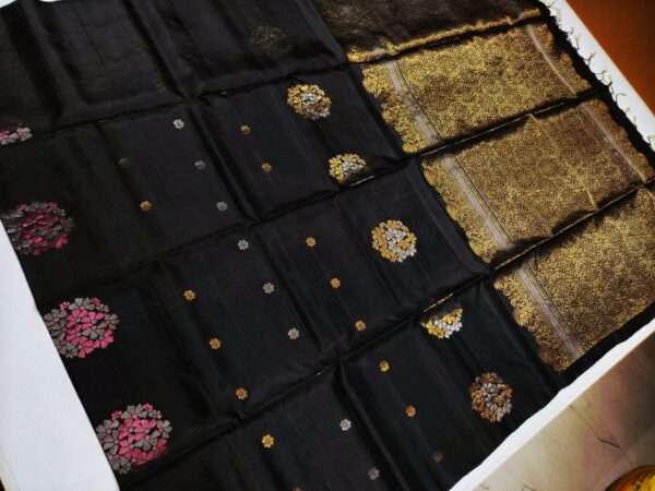 Black Kanjivaram Silk Saree with Multi-Color Zari Brocade