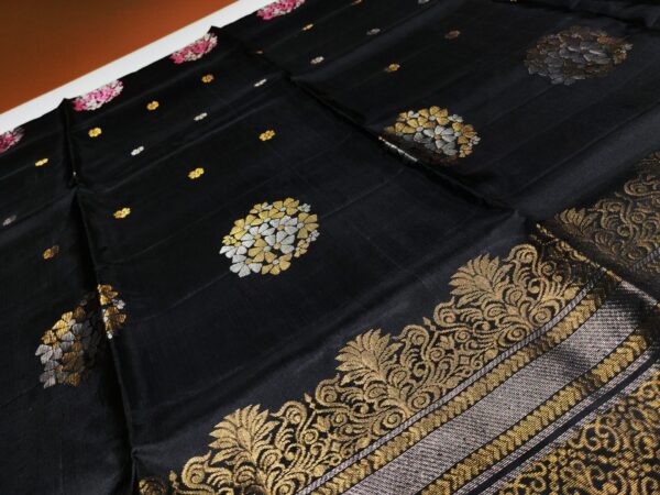 Black Kanjivaram Silk Saree with Multi-Color Zari Brocade