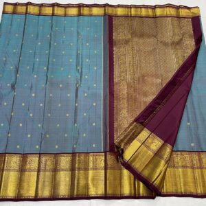 Kanjivaram Silk Saree in Teal Blue with Coffee Brown Border