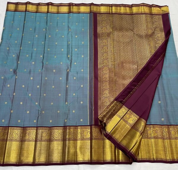 Kanjivaram Silk Saree in Teal Blue with Coffee Brown Border