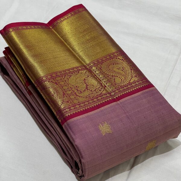 Kanjivaram Silk Saree in Onion Pink and Maroon Red