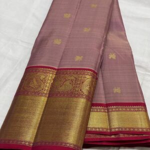 Kanjivaram Silk Saree in Onion Pink and Maroon Red