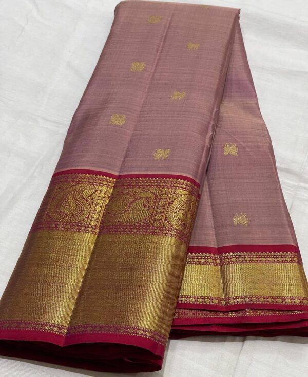 Kanjivaram Silk Saree in Onion Pink and Maroon Red