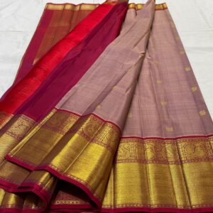 Kanjivaram Silk Saree in Onion Pink and Maroon Red