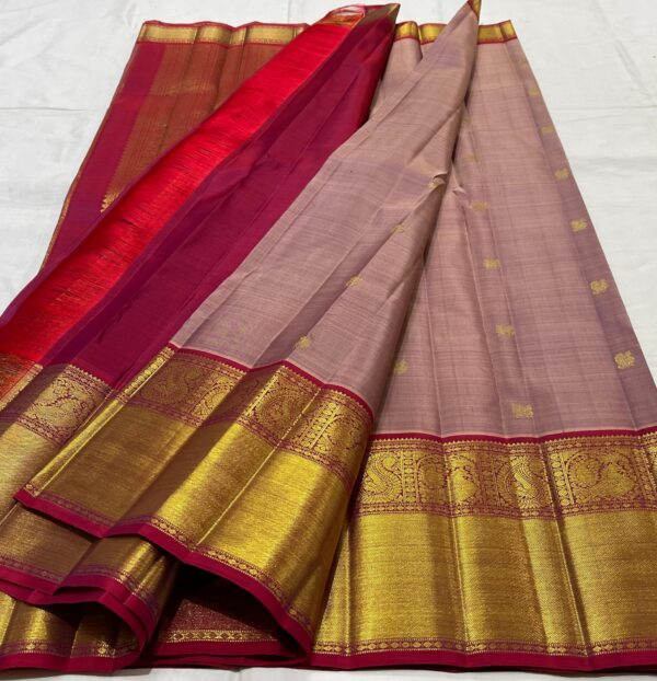 Kanjivaram Silk Saree in Onion Pink and Maroon Red