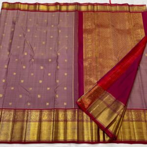 Kanjivaram Silk Saree in Onion Pink and Maroon Red