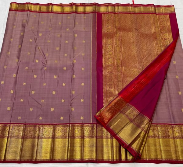 Kanjivaram Silk Saree in Onion Pink and Maroon Red