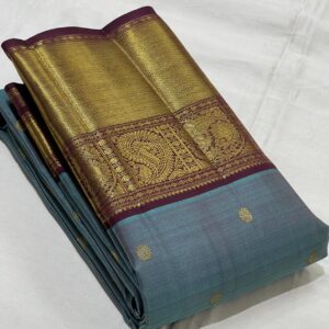 Kanjivaram Silk Saree in Teal Blue with Coffee Brown Border