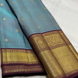 Kanjivaram Silk Saree in Teal Blue with Coffee Brown Border