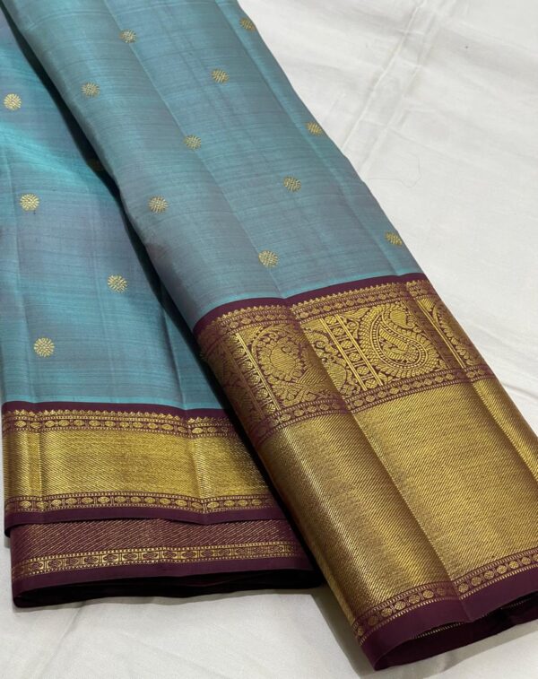 Kanjivaram Silk Saree in Teal Blue with Coffee Brown Border