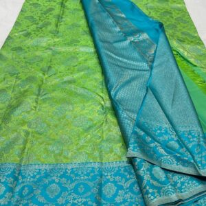 Kanjivaram Silk Saree in Parrot Green and Pastel Blue