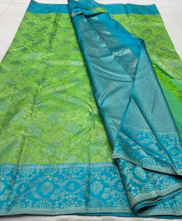 Kanjivaram Silk Saree in Parrot Green and Pastel Blue