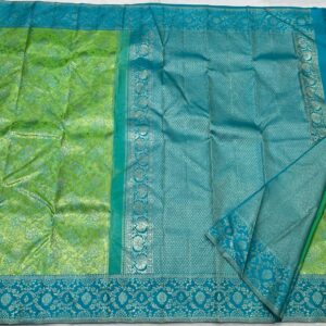 Kanjivaram Silk Saree in Parrot Green and Pastel Blue