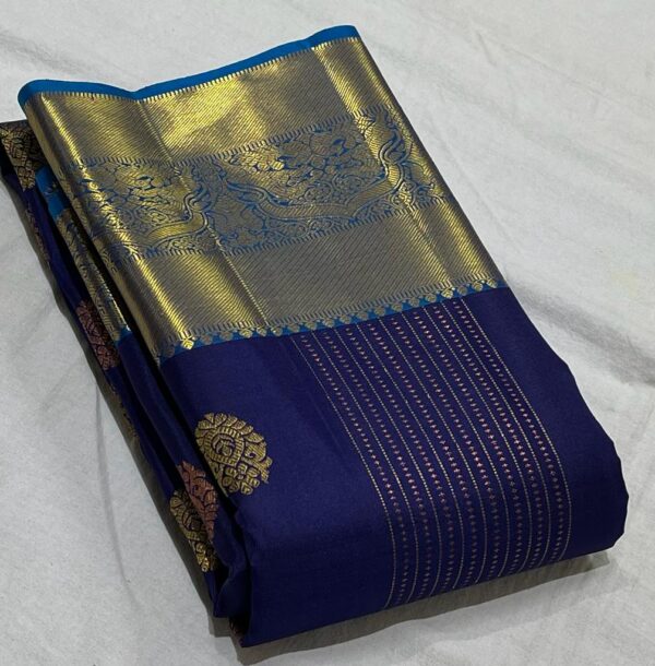 Royal Blue Kanjivaram Silk Saree with Light Blue Border