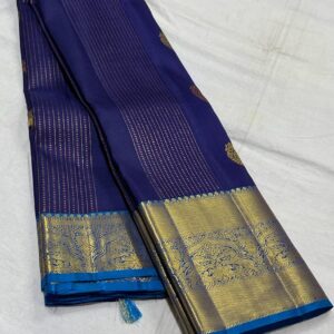 Royal Blue Kanjivaram Silk Saree with Light Blue Border