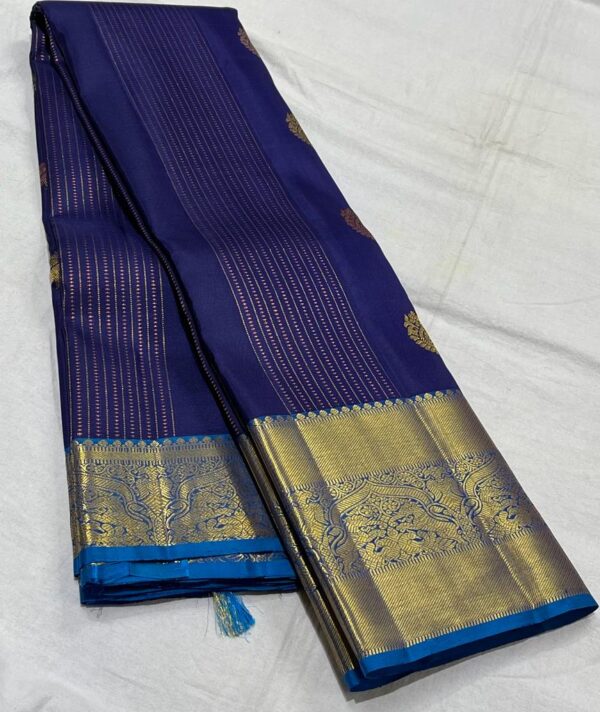 Royal Blue Kanjivaram Silk Saree with Light Blue Border