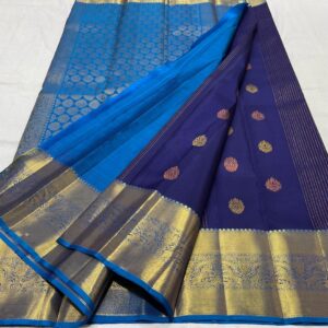 Royal Blue Kanjivaram Silk Saree with Light Blue Border