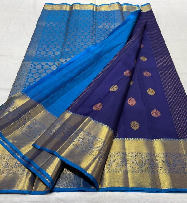 Royal Blue Kanjivaram Silk Saree with Light Blue Border