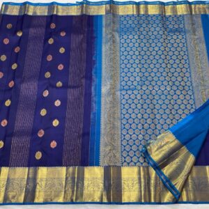 Royal Blue Kanjivaram Silk Saree with Light Blue Border