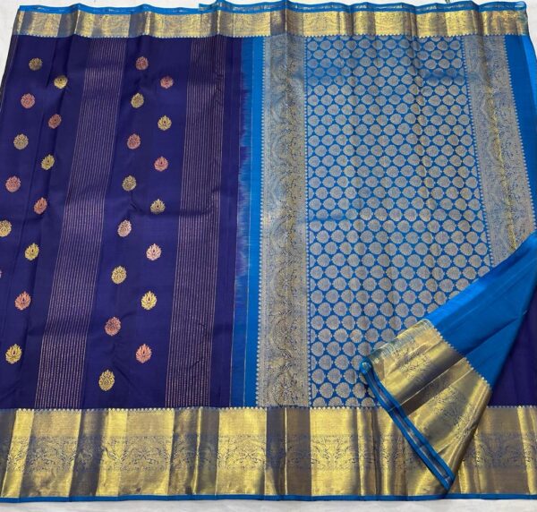 Royal Blue Kanjivaram Silk Saree with Light Blue Border